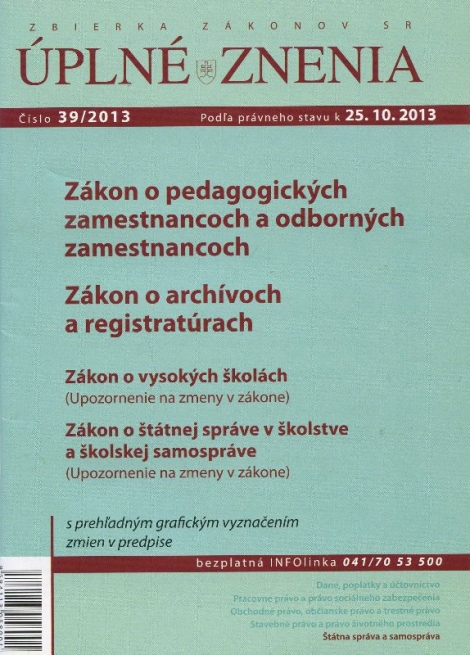 UZZ 39/2013 Zákon o pedagogických zamestnancoch a odborných zamenstnancoch - 