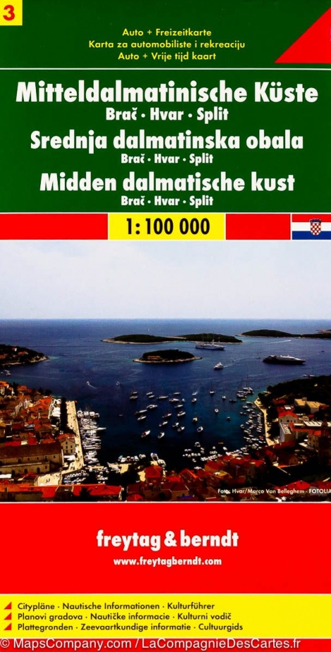 Střední Dalmácie Brač Hvar Split 1: 100 000 - Automapa