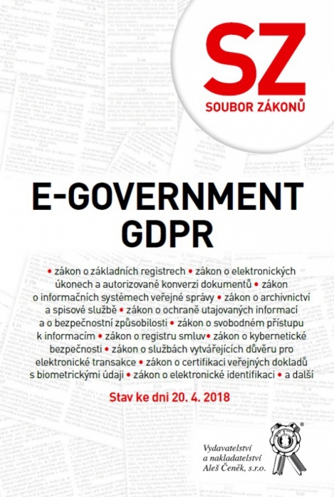 Soubor zákonů. E-government a GDPR. - Stav ke dni 20. 4. 2018