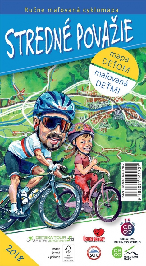 Stredné Považie - ručne maľovaná cyklomapa 2018 - mapa deťom - maľovaná deťmi