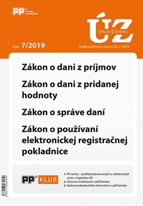 UZZ 7/2019 Zákon o dani z príjmov, DPH, správe daní, používaní ERP - 