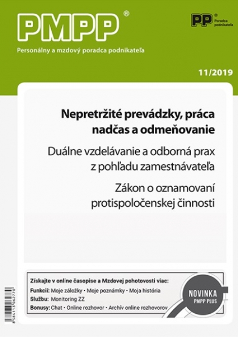 PMPP 11/2019 Nepretržité prevádzky, práca nadčas a odmeňovanie - 