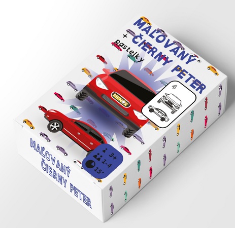 Maľovaný Čierny Peter autá (26 kariet + pastelky) - 