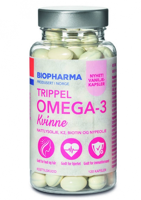 Vanilkové omega 3 kyseliny s pupalkovým olejom pre ženy - Trippel omega 3 - Kvinne Vanilla