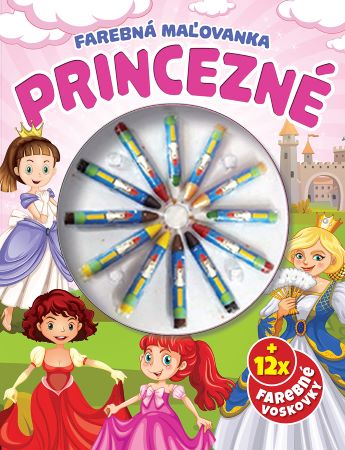 Farebná maľovanka - Princezné - + 12x farebné voskovky