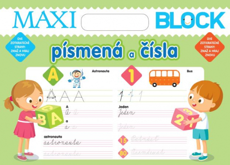 Maxi Blok - písmená a čísla - Dve zotierateľné strany: zmaž a hraj znovu