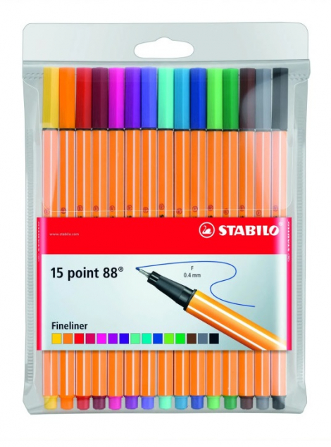 Linery STABILO point 88 - 15 ks, hrúbka hrotu 0,4 mm