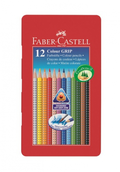 Akvarelové pastelky Faber-Castell Grip 1001 - 12 farieb v plechovej krabičke