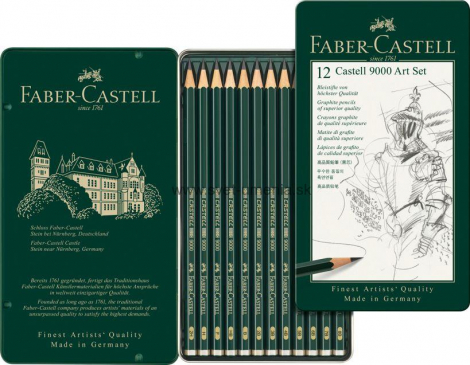 FABER-CASTELL ceruzka 9000 Art, kovové puzdro - 12 kusov - 