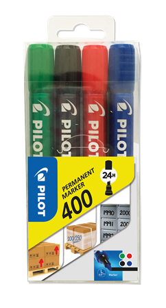 Pilot 400 Permanentní popisovač seříznutý hrot - sada 4 barev