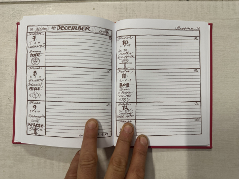 Svetlo, Múdrosť, Láska - červený (magenta) diár Slnka v srdci na rok 2026