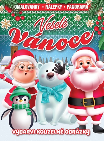 Veselé Vánoce - omalovánky, nálepky, panorama