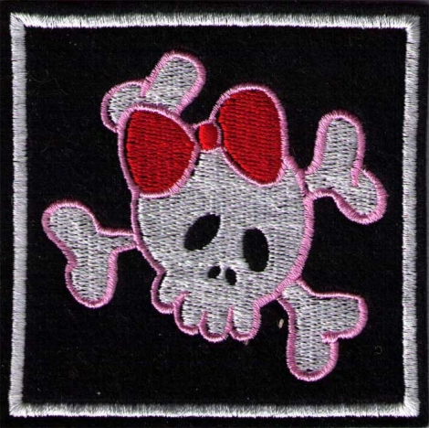 LEBKA 07 - S ČERVENOU MAŠĽOU - Bieloružová lebka s červenou mašľou