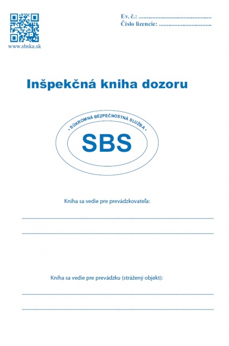 Inšpekčná kniha dozoru - súkromná bezpečnostná služba SBS