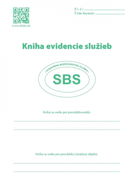 Kniha evidencie služieb - súkromná bezpečnostná služba SBS