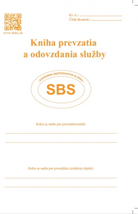Kniha prevzatia a odovzdania služby - súkromná bezpečnostná služba SBS